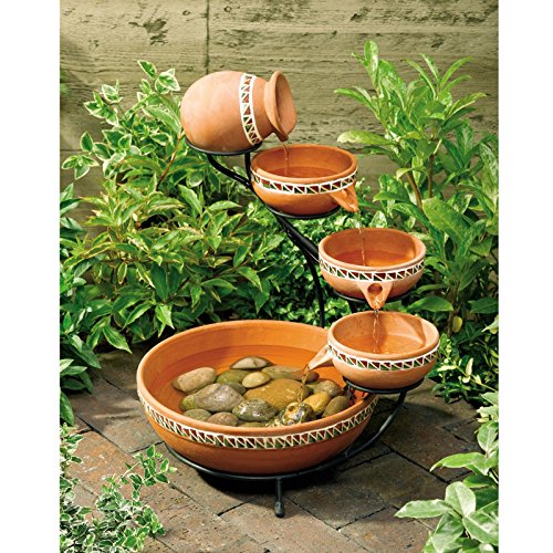 Sundance Mosaic Cascade Solar 205&quot Outdoor 5-tier Terra Cotta Ceramic Bowls Bird Bath Fountain With Solar Powered