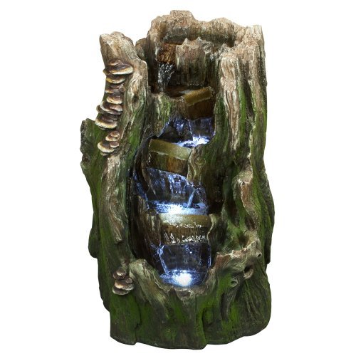 22 Cypress Log IndoorOutdoor Water Feature Tiered Garden Fountain for Gardens Patios Hand-crafted Design Weather Resistant Resin wLED Lights