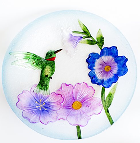 Beautiful Glass Hummingbird Bird Bath - Perfect 19 Inch Size with Unique Floral Design - Perfect Gift for Hummer Lovers