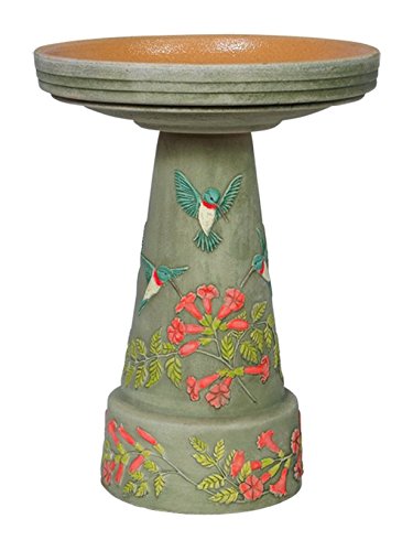 Hummingbird Handcrafted Clay Birdbath Set - Made in the USA