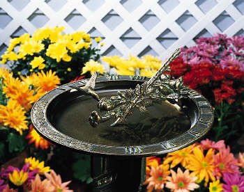 Whitehall Weathered Bronze Hummingbird Sundial Birdbath - 00537