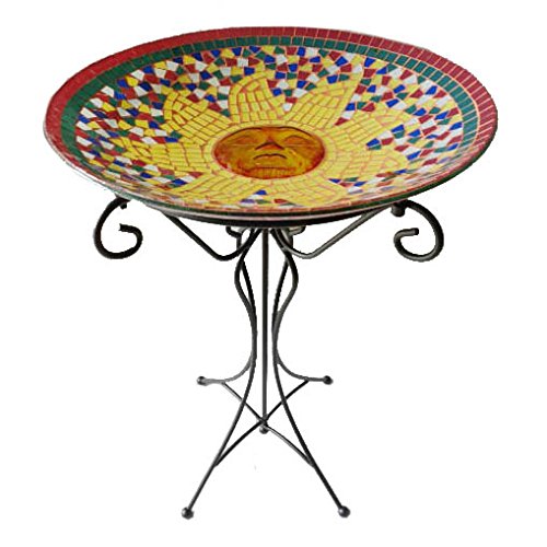 Gardeners Select Mosaic Glass Bird Bath and Stand Sun Design