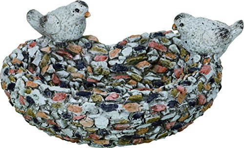 Rustic Charming Heart-Shaped Decorative Cement Bird Bath with Stones and Birds