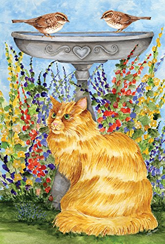 Toland Home Garden  Kitty At The Birdbath 125 X 18-inch Decorative Usa-produced Garden Flag