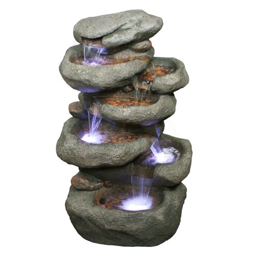 Tower Rock Water Fountain: Tall Rock Outdoor Water Feature For Gardens & Patios. Weather Resistant Resin Crafted