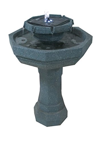 2 Tier Octagonal Sage Fountain Solar Birdbath with LED Lights ASF302A