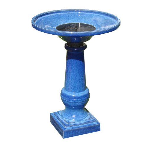 Smart Garden 25372RM1 Athena Glazed Blue Ceramic Birdbath Fountain With Solar on Demand