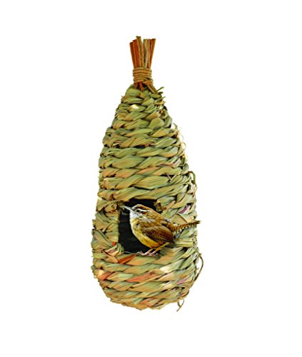 Songbird Essentials Se938 Teardrop Hanging Grass Roosting Pocket Bird House 12&quot Tan