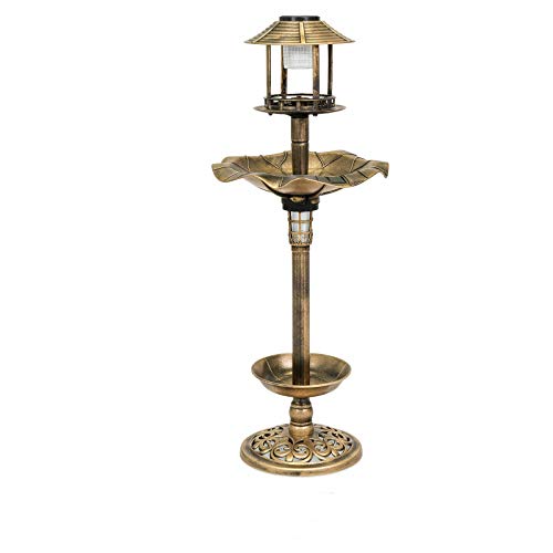 Boomer888 Outdoor Bronze Solar Light Emitting Diode Light Resin Bird Bath Vintage Water Freestanding Bowl Garden Flower Planter Decor