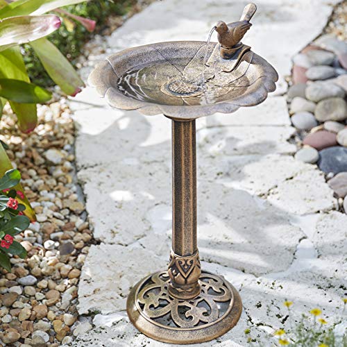 BrylaneHome Levine Resin Bird Bath Fountain Bronze