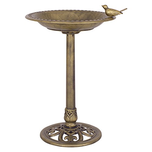 PETSJOY 28 H Bird Bath Bird Feeder Pedestal Antique Resin Birdbath for Outdoor Yard or Garden Freestanding Decoration with Sitting Place Copper Antique Copper