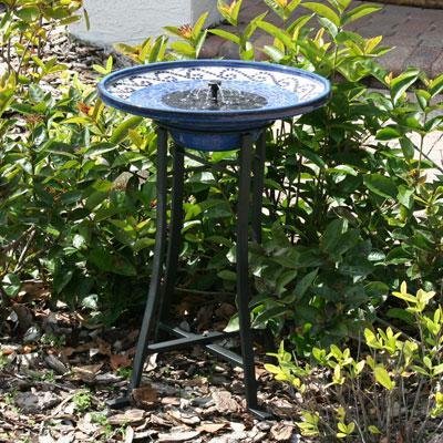 Smart Solar 20747r01 Mosaic Style Birdbath With Metal Standamp Ceramic Glazed Finish