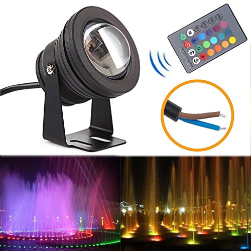 LED Flood Light 10W RGB Waterproof Outdoor Lamp Underwater Wash Light with 24 Key Remote Control for Landscape Garden Pool Fountain Pond - Black