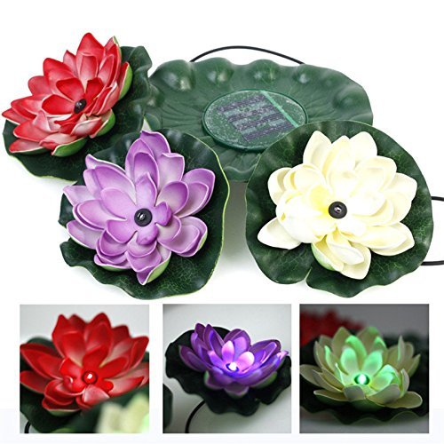 RivenAn 3 LEDs Solar Power Energy Floating LED Lotus Light Flower Lamp For Garden Pond Fountain Pool Bird bath