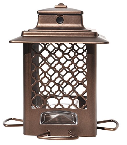 More Birds 105in Copper Finish Metal Hopper Bird Feeder With The Surefill No Spill Filling System Four Feeding