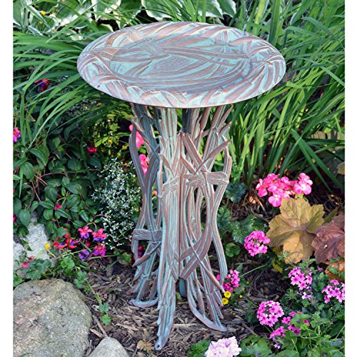 Dragonfly Birdbathamp Pedestal Aluminum Copper Verdigris