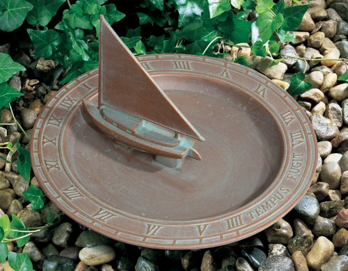 Whitehall Products Sailboat Sundial Birdbath Copper Verdi