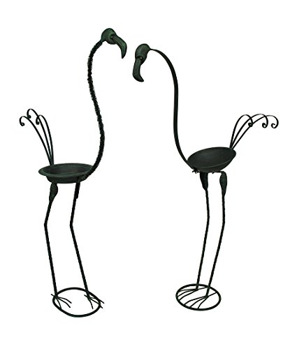 Flamingo Duet Verdigris Finish Metal Bird Bath/feeder Statue Set Of 2