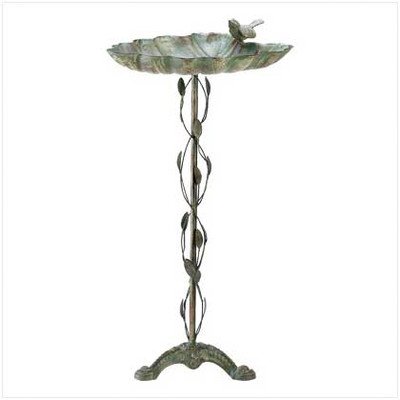 Verdigris Leaf Bird Bath