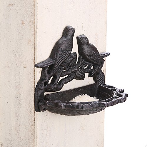 Bird Feeder Bath Wall Hanging for Garden Decorative Pet Food Bowl Cast IronBlack55x72with ScrewsTwo Birds