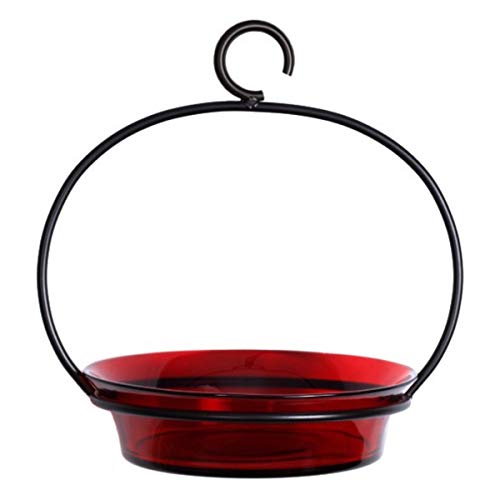 Glass G443VM Red Hanging Birdbath Flat Bottom Bowl Bird Water for Deck Birdseed Feeder Romantic Decor More