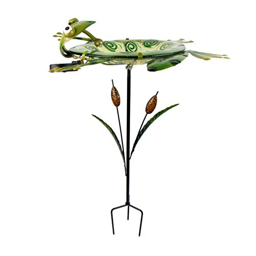 HONGLAND Outdoor Solar Birdbath Frog Bird Feeder Glass Bowl with Metal Stand for GardenLawnBackyardPorch