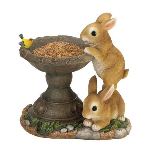 Rungfa Small Bunny Rabbit Raised Pedestal Bird Bath Seed Feeder Outdoor Garden Statue