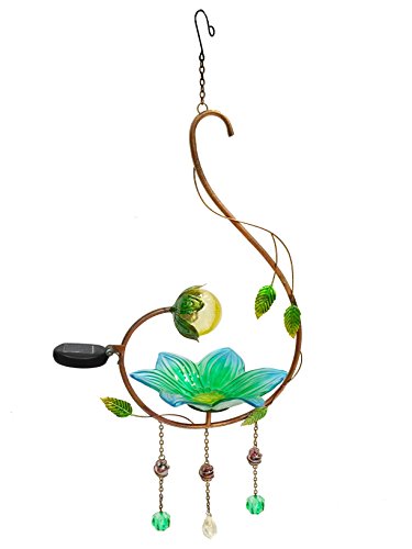 Continental Art Center 20X16X40 solar light hanging glass bird feeder-blue