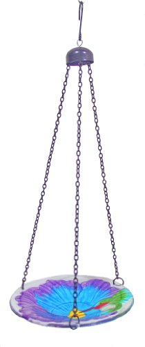 Continental Art Center CAC2610330C Hanging Glass Humming Bird Feeder with Chains Blue Flower