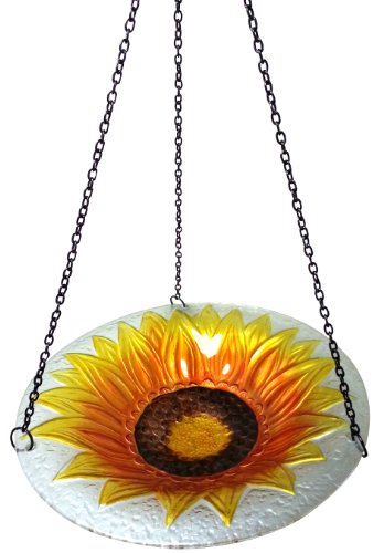 Continental Art Center CAC8ES15327 Hanging Sunflower Glass Bird Feeder with Iron Chain 11-Inch