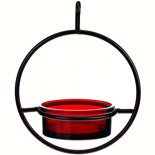 Couronne Company M045-200-06 34 oz Recycled Glass and Metal Hanging Sphere Bird Feeder 7 tall Red