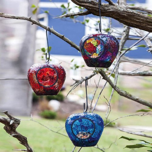 Hanging Apple Shaped Mosaic Glass Bird Feeders