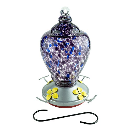 Hummingbird Feeder With Perch --- Blown Glass  Autumn Impressions Purple  28 Ounces  Best Home Products