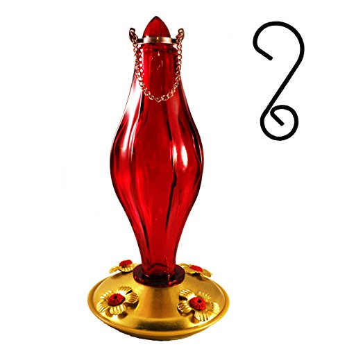 Joiedomi Ruby Glass Vintage 24 Ounces Hummingbird Feeder Including S Shape Metal Hook For Bird Feeders