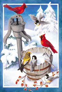 Water Pump Snowy Bird Bath Mini Flag