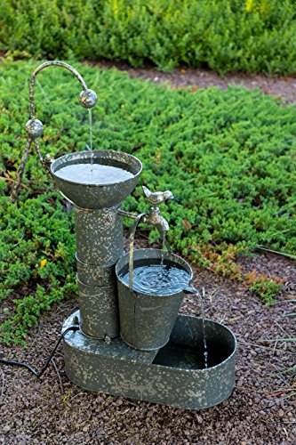 Alpine Corporation MAZ186 Alpine 3-Tier Rustic Tin Old-Fashioned Patio Deck Porch-Yard Art Decor Outdoor Waterfall Fountain One Size Brown
