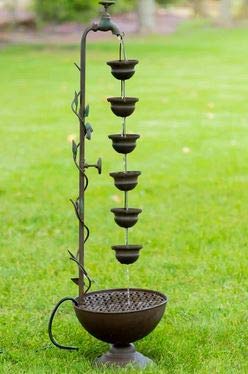 Ark Dcor- Backyard Water Fountains Outdoor - Brown Iron Metal 6 Hanging Cup Tier with LED Light - Bring Charm to Your Garden Or Veranda with This Eye-Catching Fountain