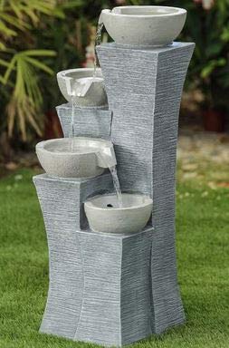 Ark Dcor- Backyard Water Fountains Outdoor - Gray Resin Fibergalss Four Tier with Pump - Bring Charm to Your Garden Or Veranda with This Eye-Catching Fountain