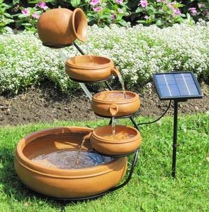 Ark Dcor- Backyard Water Fountains Outdoor - Natural Terracotta Stainless Steel Frame with Solar Panel and Pump - Bring Charm to Your Garden Or Veranda with This Eye-Catching Fountain