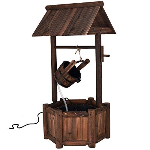 Giantex Wishing Well Water Fountain Rustic Wooden Outdoor Garden Decorative Fountain Backyard wElectric Pump