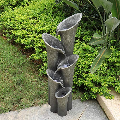 PeterIvan Floor-Standing Fountains - 39 12 5-tiered Cylindrical Cascading Water Fountain with LED Lights for House Garden Patio Yard Decor Water Fountains Outdoor Features Vision&Audition Relax