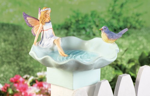 Fairy And Bird Bath Fence Topper Garden Decoration