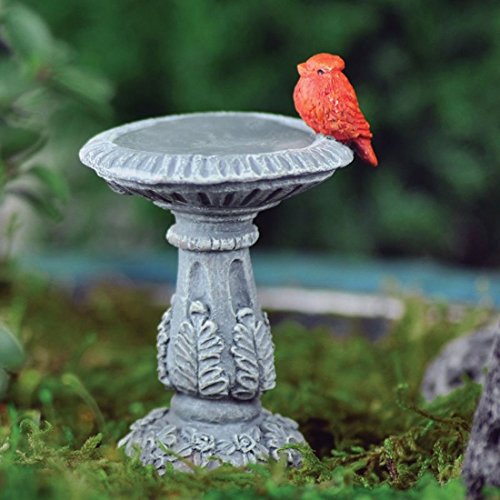 Fiddlehead Fairy Village - Mini Bird Bath With Cardinal - Includes Bonus Novelty Fairies Bill And I Believe In