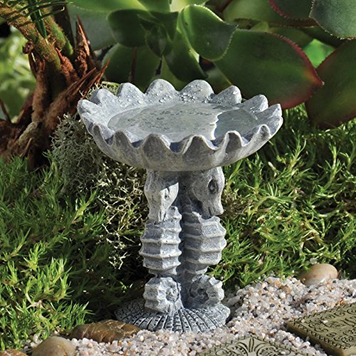 Painted Resin Carved Stone Look Miniature Seahorse Base Birdbath On Stake For Fairy Gardens Terrariums And Crafting
