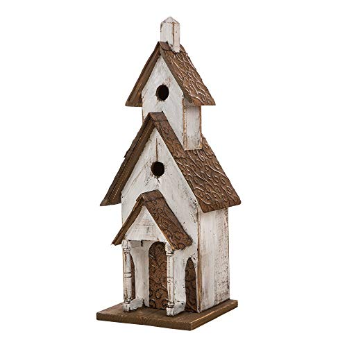Glitzhome 2362 H Birdhouse Rustic Tall Church Hand Painted Wood White Extra-Large Bird House for Outside