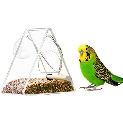 Ridecle Window Bird Feeder - Large Bird House for Outside Outdoor Triangular Hanging Bird Feeder Acrylic Bird Food Box with Suction Cup