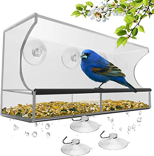 Window Bird Feeder - Large Bird House for Outside Removable Sliding Tray with Drain Holes Best for Wild Birds 100 Clear Acrylic Easy to Clean Great Gift Guaranteed For All Weather Style-A