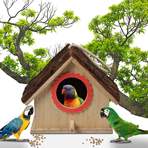 m·kvfa Large Bird House Wood Wooden Hanging Standing Birdhouse Outdoor Garden Decor Provides Bird Entertainment in Your Home Or GardenCraft for Kids