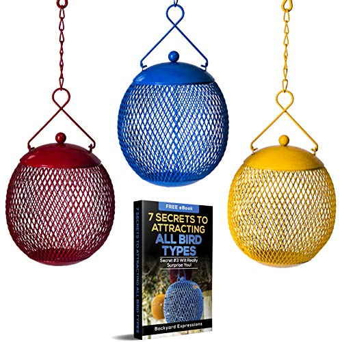 Backyard Expressions - Set of 3 Bird Feeders for Outdoors Squirrel Proof - Bonus Ebook Included Locking Lid Design