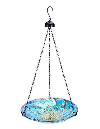 MUMTOP 11-inch Hanging Bird Bath Glass Bird Bath Outdoor Bird Feeder for Garden Decoration